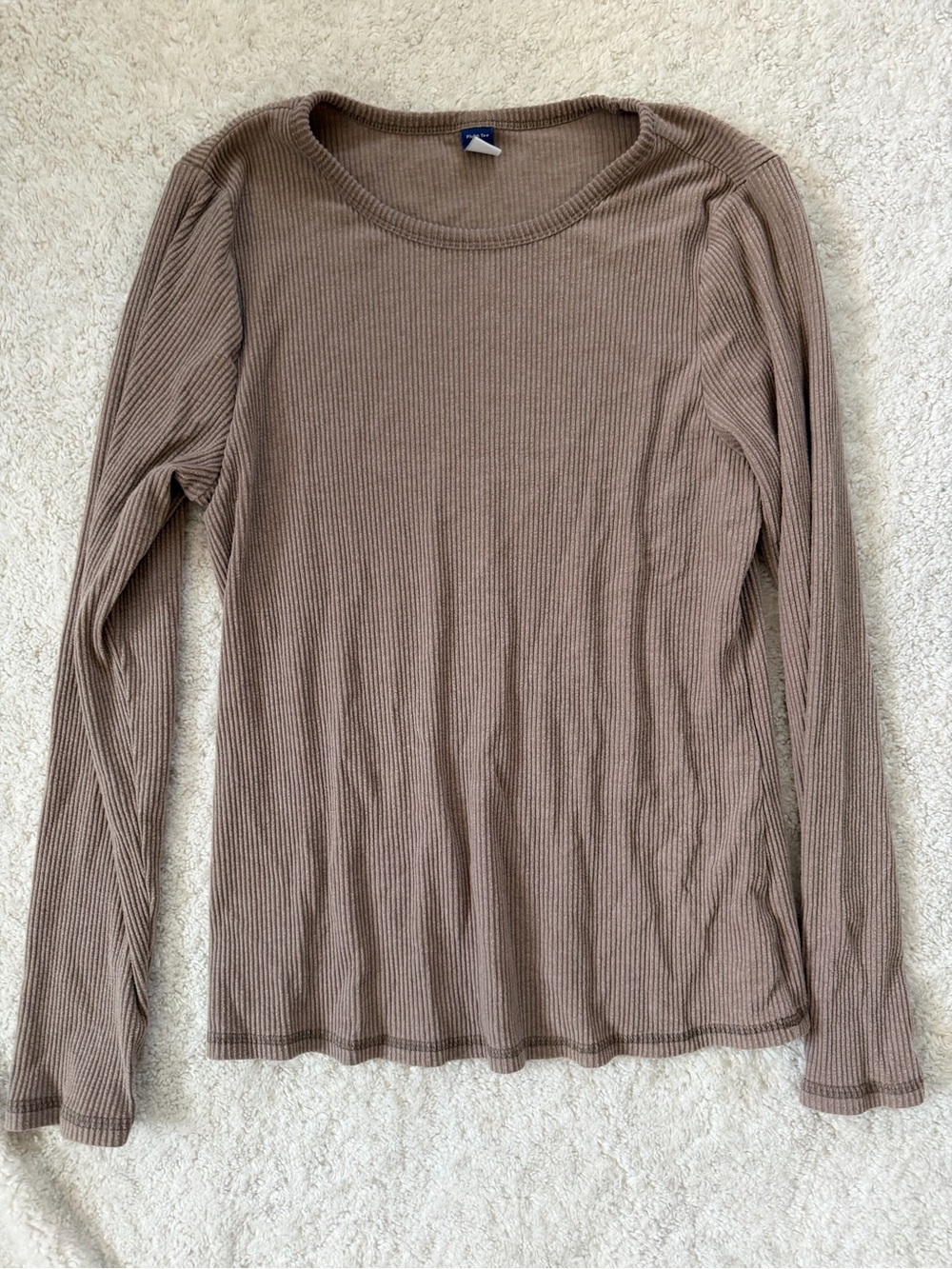 Old Navy Long Sleeve Ribbed Top in Taupe
